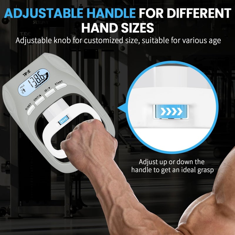 TIPRE 396lbs/180kg Grip Strength Tester, Hand Grip Dynamometer, Digital Grip Strength Tester with LCD Display, Adjustable Hand Grip Training Gauge, Hand Grip Testing for Sports Home School Use - Image 4